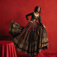 Mohsin Naveed Ranjha “Dil Raas” Luxury Festive Ensemble – Hand-Embellished Black Silk Lehenga Choli for Fatimaa Store