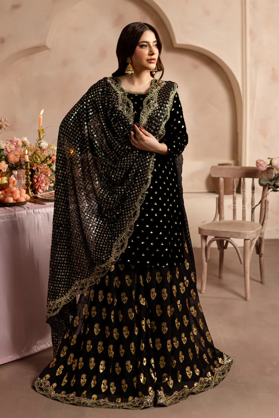 V. Black Amani II 3Pc - Embroidered Luxe