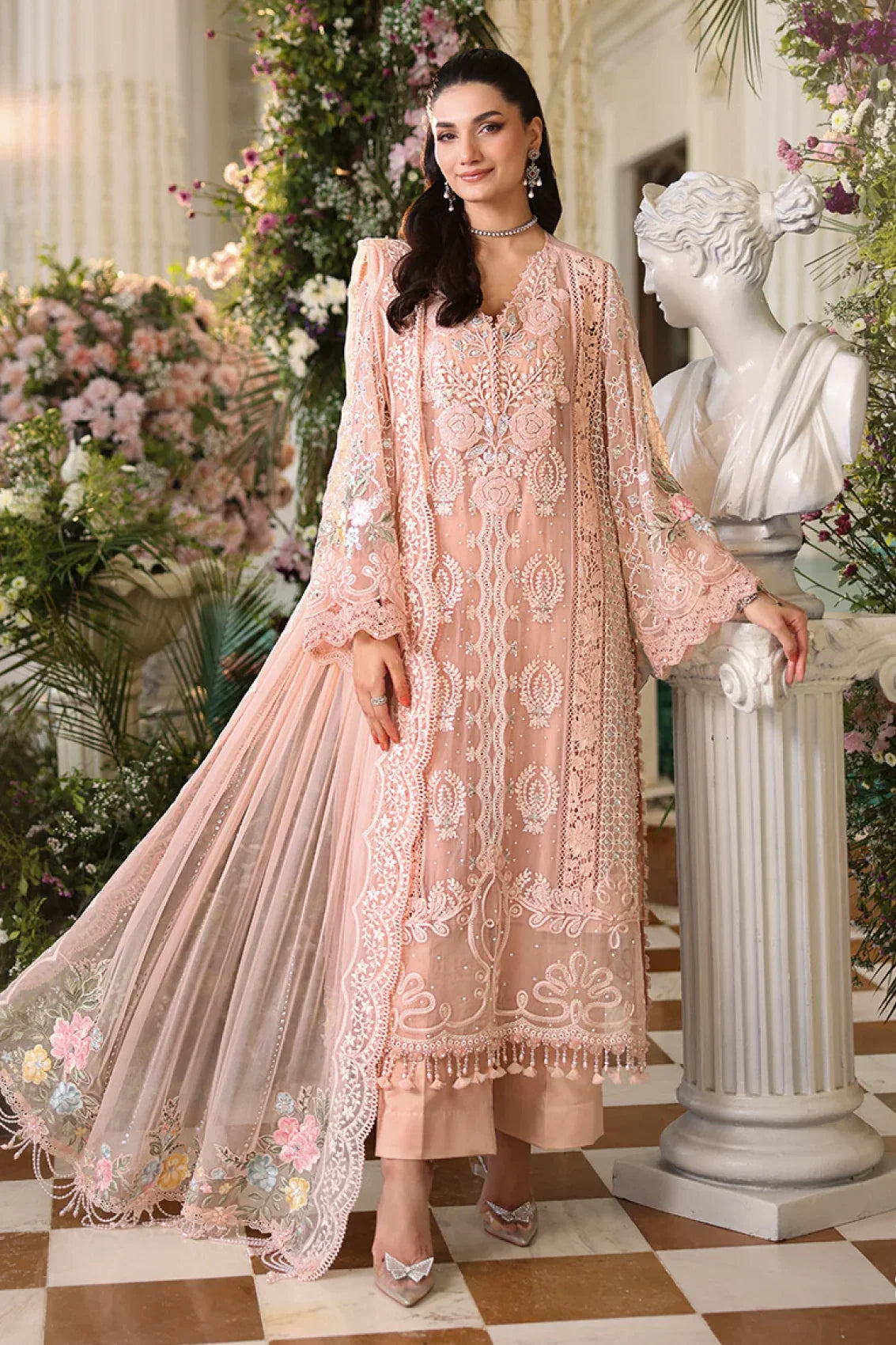 Maria B Peach Embroidered 3 Piece